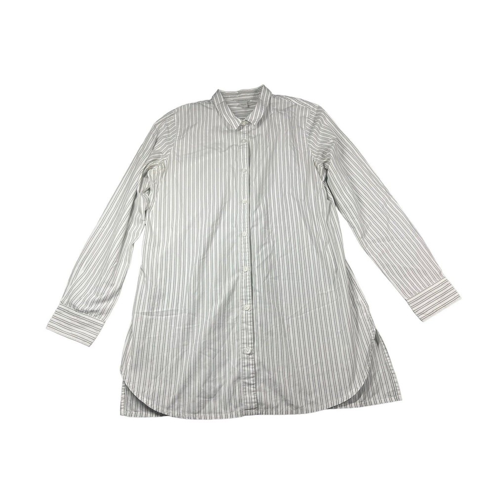 Garnet Hill Sz Small striped Button-Down Long Sleeve Tunic Shirt